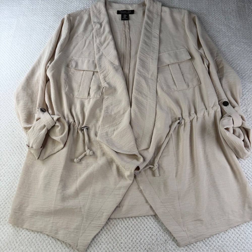 Rachel Zoe Tan Beige Open Front Drawstring Utility Jacket CHU33608 Medium